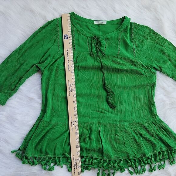 Entro -325 Anthropologie Kelly Green 3/4 Sleeve peasant blouse top Small - Picture 5 of 7
